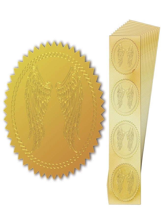 CHGCRAFT 100Pcs Angel Wings Gold Foil Certificate Seals Foil Embossed Stickers Self Adhesive Gold Embossed Certificate Seals for Envelope Invitation Letter - Image 1