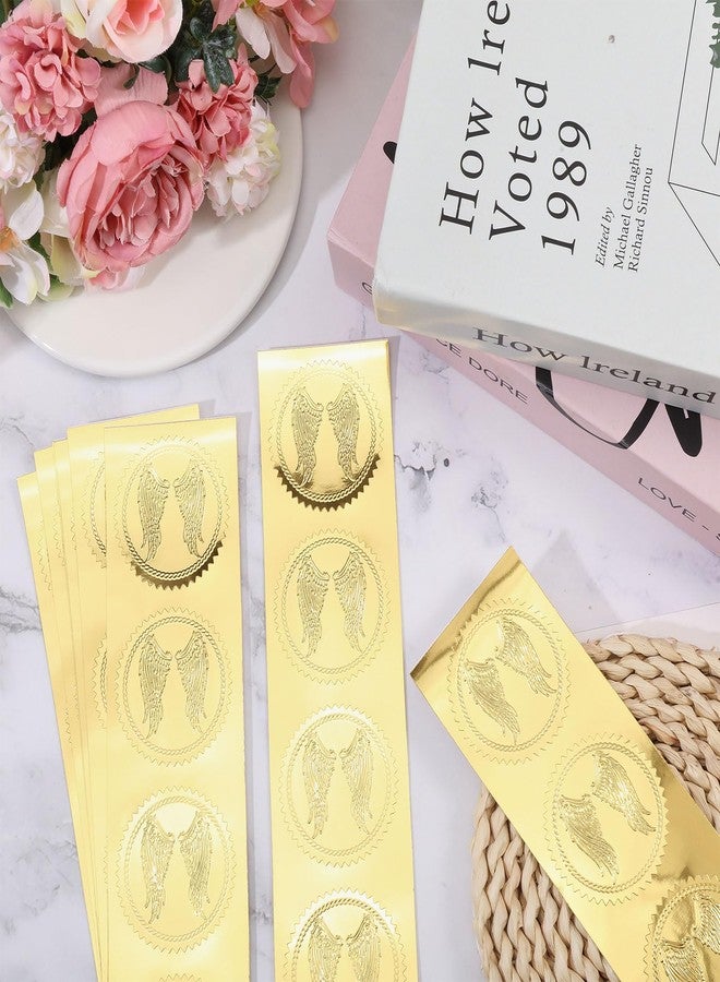 CHGCRAFT 100Pcs Angel Wings Gold Foil Certificate Seals Foil Embossed Stickers Self Adhesive Gold Embossed Certificate Seals for Envelope Invitation Letter - Image 5