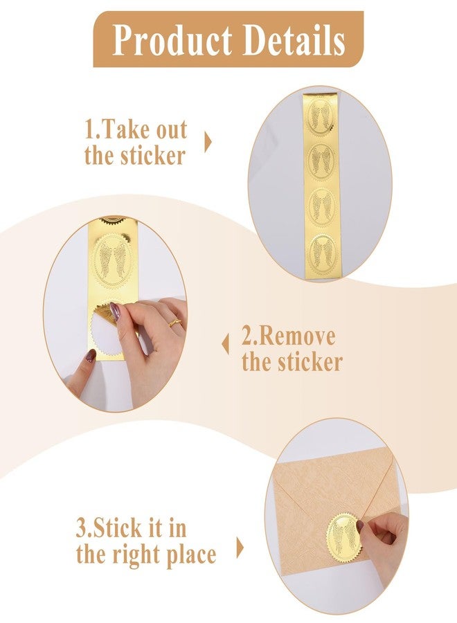 CHGCRAFT 100Pcs Angel Wings Gold Foil Certificate Seals Foil Embossed Stickers Self Adhesive Gold Embossed Certificate Seals for Envelope Invitation Letter - Image 4