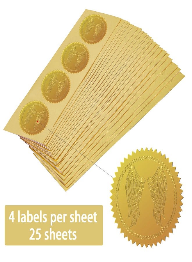 CHGCRAFT 100Pcs Angel Wings Gold Foil Certificate Seals Foil Embossed Stickers Self Adhesive Gold Embossed Certificate Seals for Envelope Invitation Letter - Image 3