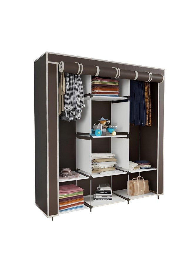 GTC® Collapsible Wardrobe Portable Foldable Closet for Clothes Almira, 2 Hanging Space, 8 Shelves Non-Woven Fabric 90 GSM (88130) (Brown) - Image 1