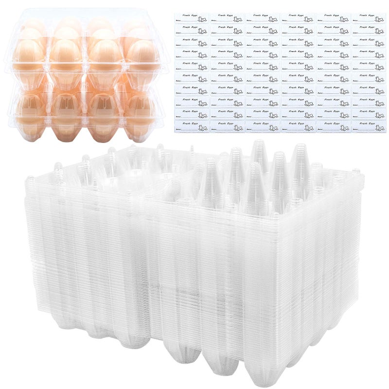 bulk buy BULKBUY Egg Cartons 60 Packs, Clear Plastic Blank Egg Cartons with Free Labels, Holds up to 12 Eggs Securely, Perfect for Family Pasture Farm Markets Display - Medium - Image 1
