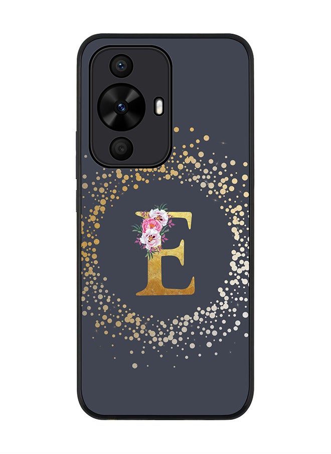 Stylizedd Rugged Black edge case for Huawei nova 12s / Huawei nova 11/ Huawei nova 12 Lite 4G,Custom Monogram Initial Letter Floral Pattern Alphabet - E (Grey)  - Image 1