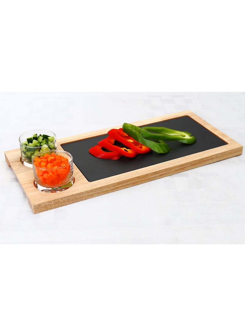 CusineArt Slate Serving Set with Glass Bowls 