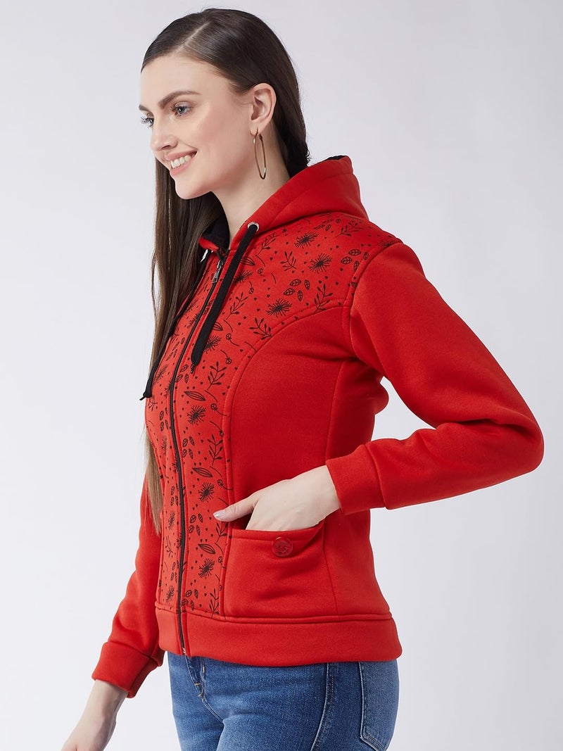 Pivl Women's Fleece Blend Winter hooded Jacket. RED_L - Image 3