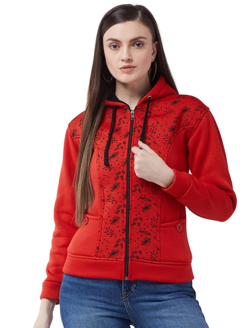 Pivl Women's Fleece Blend Winter hooded Jacket. RED_L - Image 1