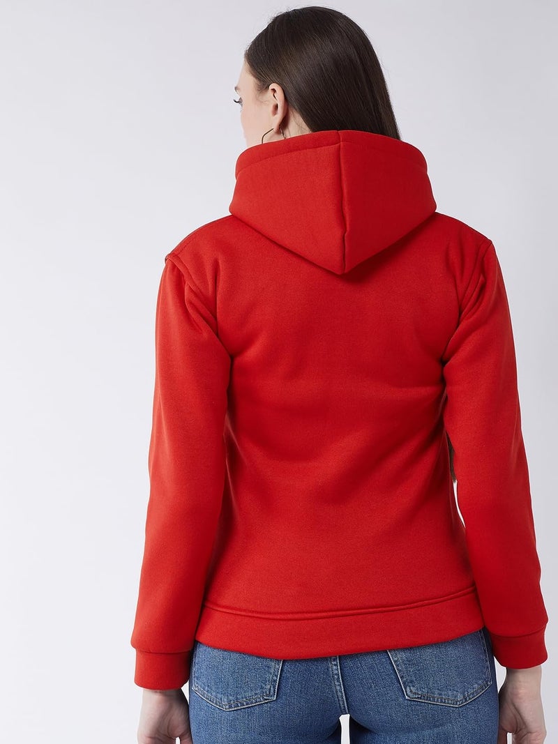 Pivl Women's Fleece Blend Winter hooded Jacket. RED_L - Image 5