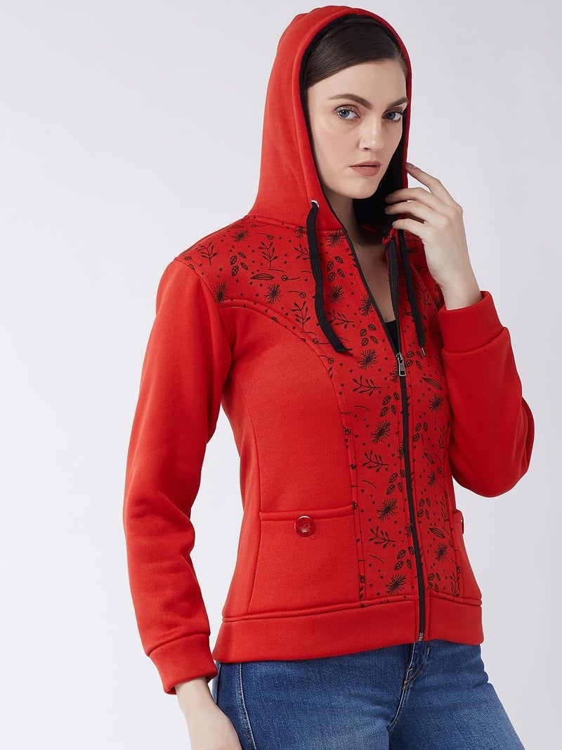 Pivl Women's Fleece Blend Winter hooded Jacket. RED_L - Image 4
