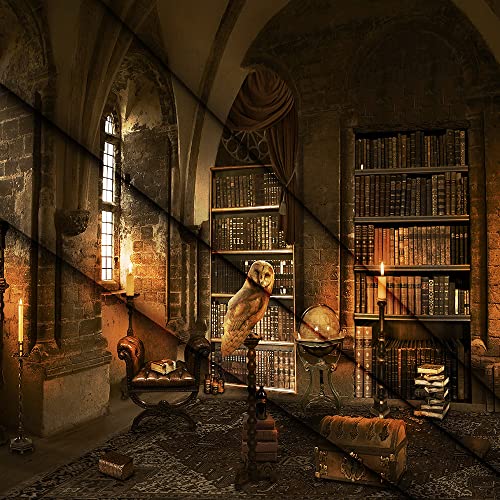 OUYIDA Halloween Backdrop for Photography Wizard Magic School Bookshelf Bookcase Candle Owl Ancient Library Background for Party Decoration Banner Supplies Photo Studio Booth Props 8X6FT CEM214C - Image 5