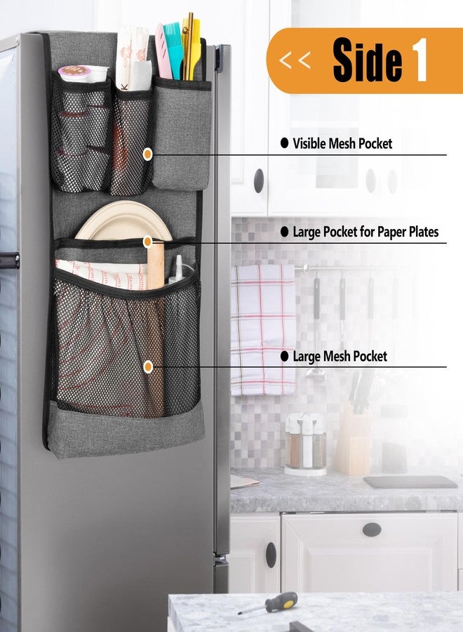 Rexmica Mini Fridge Organizer with Multiple Pockets for Most Household & Dorm Refrigerators, Hanging Mini Fridge Caddy Organizer Storage Bag for Dorm, Office, Kitchen, Home, School, Gray - Image 2