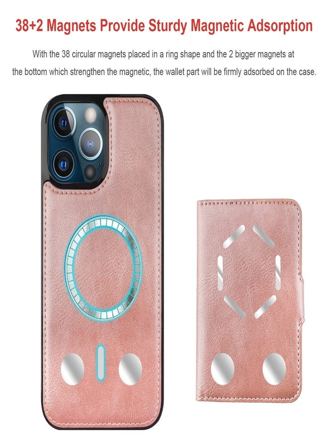 Bocasal Wallet Case for iPhone 13 Pro Max Compatible with MagSafe Magnetic RFID Blocking Detachable Premium PU Leather Flip Case with Card Slots Holder Kickstand Wireless Charging 6.7 Inch (Rose Gold) - Image 3