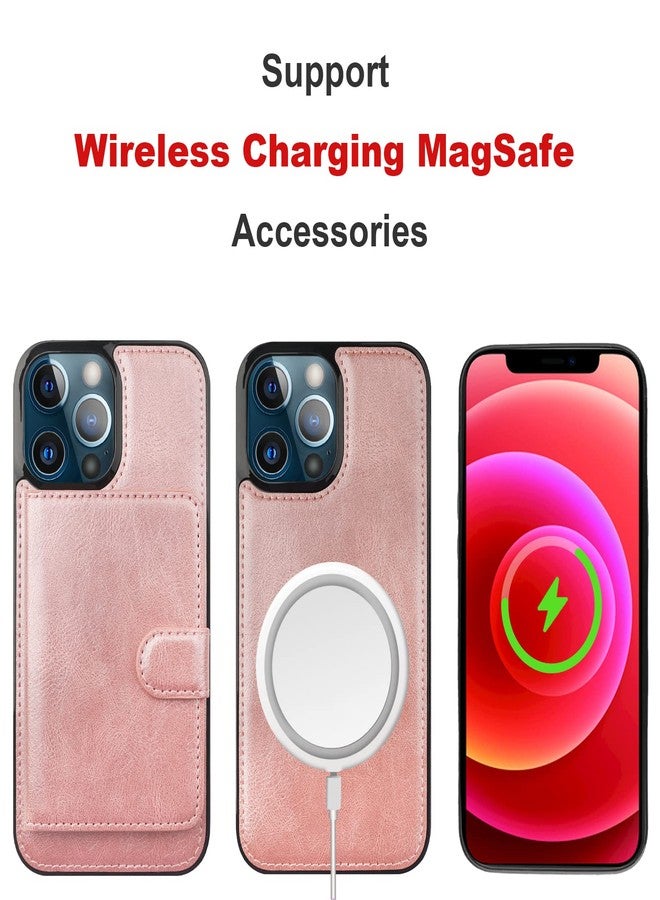 Bocasal Wallet Case for iPhone 13 Pro Max Compatible with MagSafe Magnetic RFID Blocking Detachable Premium PU Leather Flip Case with Card Slots Holder Kickstand Wireless Charging 6.7 Inch (Rose Gold) - Image 4