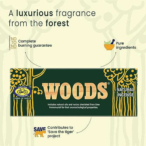 Cycle Pure Woods Natural Incense Sticks, 9 Inch, Pack of 1 (70gm Agarbatti Sticks) | Lasts Upto 60 Mins per Stick | Woody, Sandal, Resin, Cedar, Masala, Amber, Natural Fragrance for Puja, Meditation - Image 4