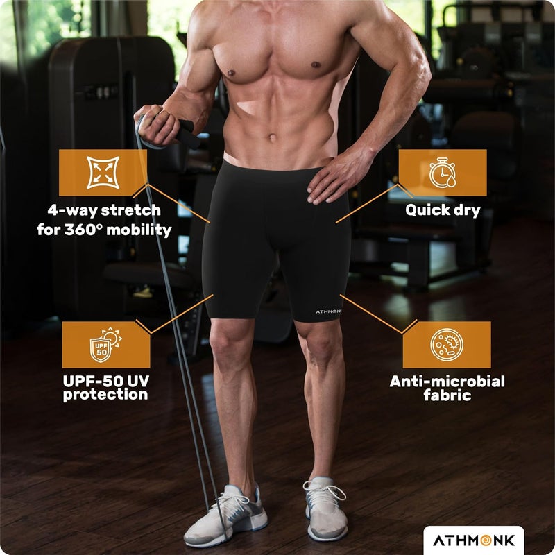Athmonk 4-Way Lycra Compression Shorts for Men | Tight Skin Fit, Non Padded | Cycling Running Workout Gym Cricket Football Sports | Tummy Tuck Recovery Muscle Support | Quick Dry Anti-Chafe - Image 3