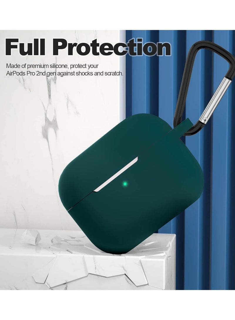 أكاليكس غطاء حافظة AirPods Pro الجيل الثاني، ملحقات جلدية واقية من السيليكون مع سلسلة مفاتيح لسماعات Apple AirPods Pro الجيل الثاني، شاشة LED أمامية، أخضر - Image 2