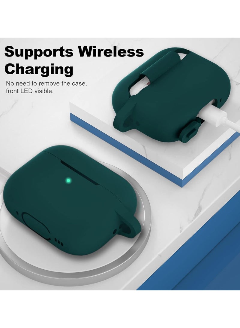 أكاليكس غطاء حافظة AirPods Pro الجيل الثاني، ملحقات جلدية واقية من السيليكون مع سلسلة مفاتيح لسماعات Apple AirPods Pro الجيل الثاني، شاشة LED أمامية، أخضر - Image 3