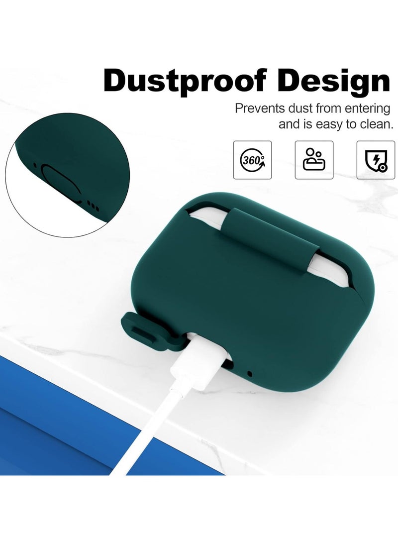 أكاليكس غطاء حافظة AirPods Pro الجيل الثاني، ملحقات جلدية واقية من السيليكون مع سلسلة مفاتيح لسماعات Apple AirPods Pro الجيل الثاني، شاشة LED أمامية، أخضر - Image 4