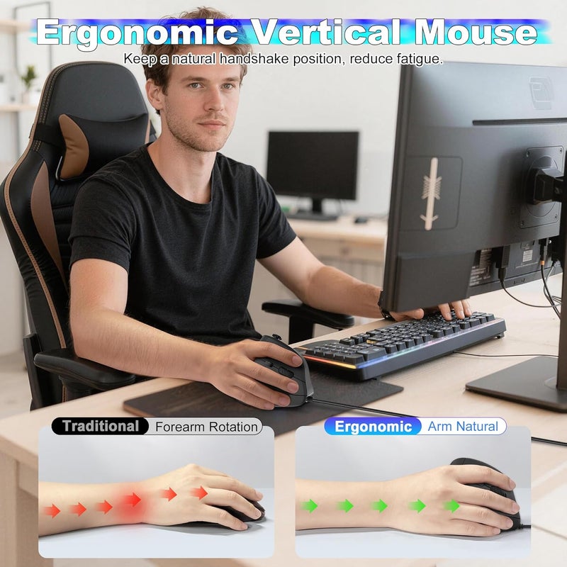 TRELC Gaming Mouse with 5 D Rocker, Ergonomic Mouse with 10000 DPI/11 Programmable Buttons, RGB Vertical Gaming Mice Wired for PC/Laptop/E-Sports/Gamer (Black) - Image 4