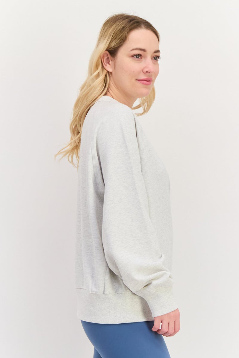New Balance Women Sportswear Fit Long Sleeve Training Sweatshirt, Beige  - Image 3