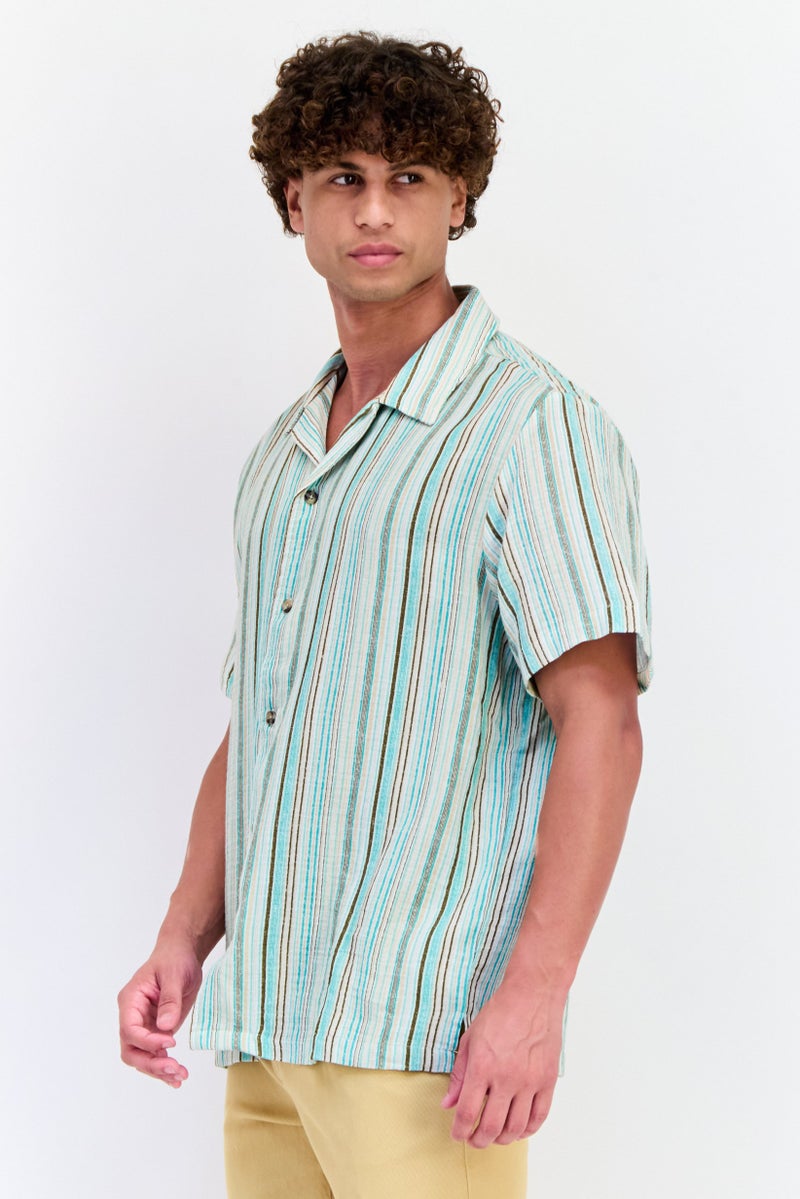 VINCE CAMUTO Men Regular Fit Short Sleeve Stripe Casual Shirt, Multicolor - Image 2
