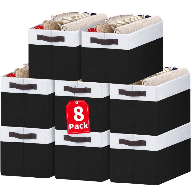 Criusia 8 Pack Large Storage Baskets for Room Organization MultiPurpose Bins for Closet Shelves Kitchen Office Decorative Fabric Foldable Storage Boxes with Handles 14L10W95H