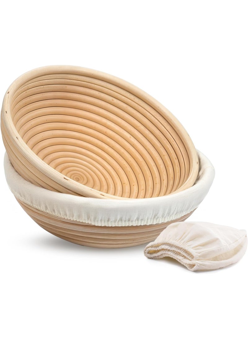 Banneton Bread Proofing Basket, Sourdough Proofing Bread Basket, Bread Banneton Proofing, Artisan Sourdough Bread Making Baskets, 9 Inch Rattan Baskets and Cloth Liners, Set of 2, Round - Image 1