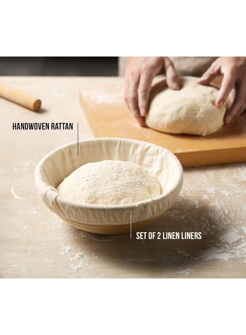 Banneton Bread Proofing Basket, Sourdough Proofing Bread Basket, Bread Banneton Proofing, Artisan Sourdough Bread Making Baskets, 9 Inch Rattan Baskets and Cloth Liners, Set of 2, Round - Image 3