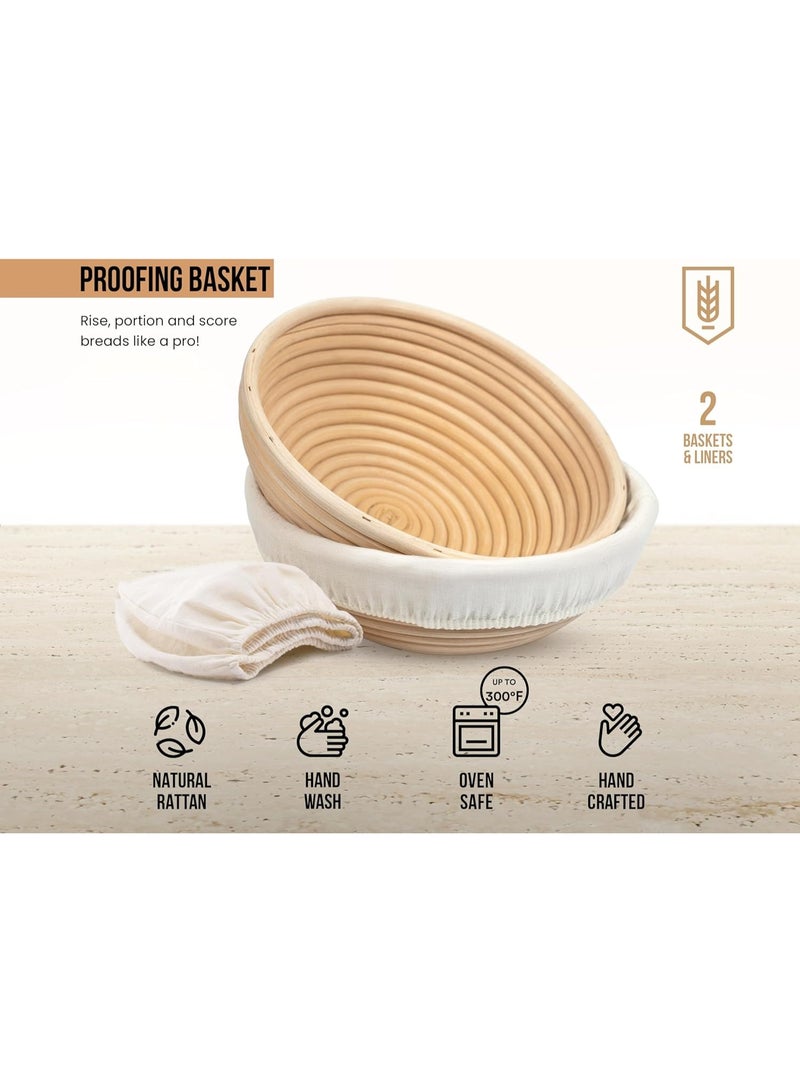 Banneton Bread Proofing Basket, Sourdough Proofing Bread Basket, Bread Banneton Proofing, Artisan Sourdough Bread Making Baskets, 9 Inch Rattan Baskets and Cloth Liners, Set of 2, Round - Image 5