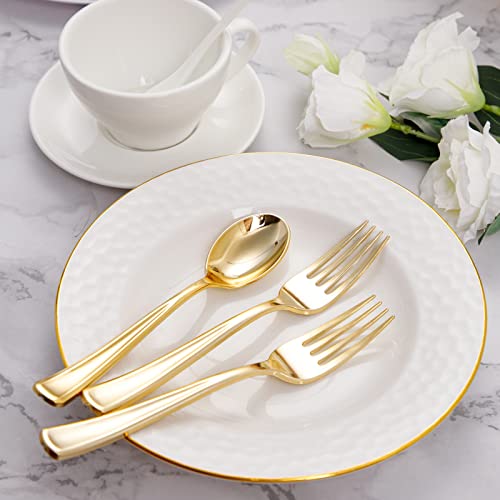 BUCLA 200-Piece Gold Plastic Silverware - Heavy Duty Disposable Cutlery Set - 100 Gold Plastic Forks & 100 Spoons for Catering, Party, Dinner, Wedding & Thanksgiving - Image 4