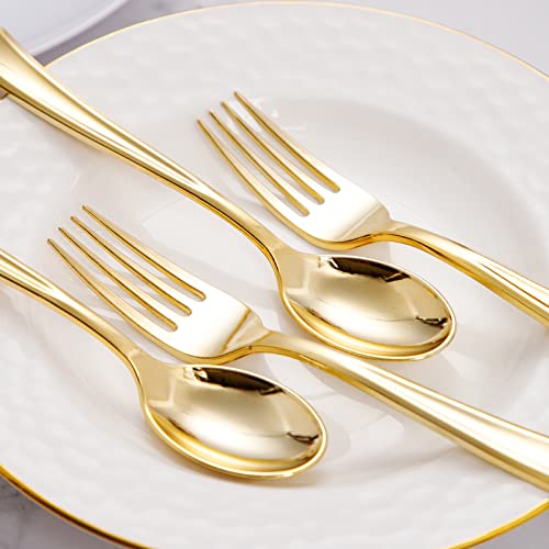 BUCLA 200-Piece Gold Plastic Silverware - Heavy Duty Disposable Cutlery Set - 100 Gold Plastic Forks & 100 Spoons for Catering, Party, Dinner, Wedding & Thanksgiving - Image 3