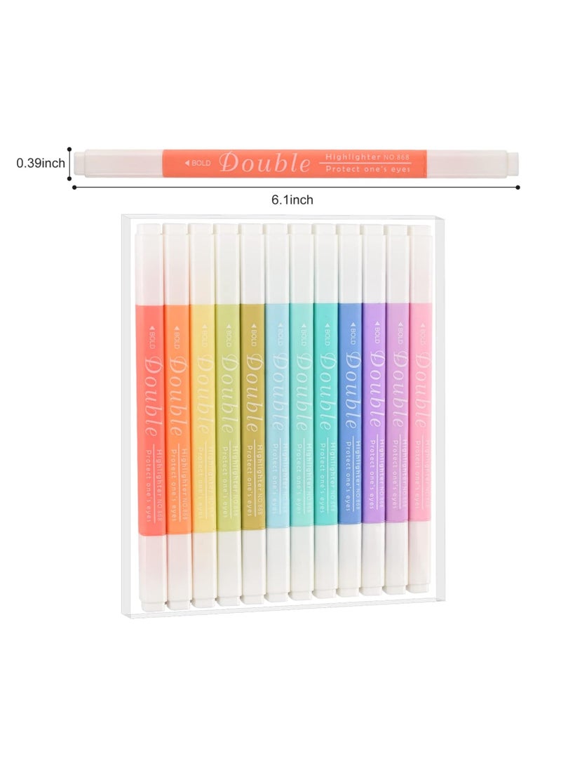 Double Ended Highlighters 12 Colors Quick Dry Highlighter Set Ideal for Journaling and Note Taking School Supplies - Image 1