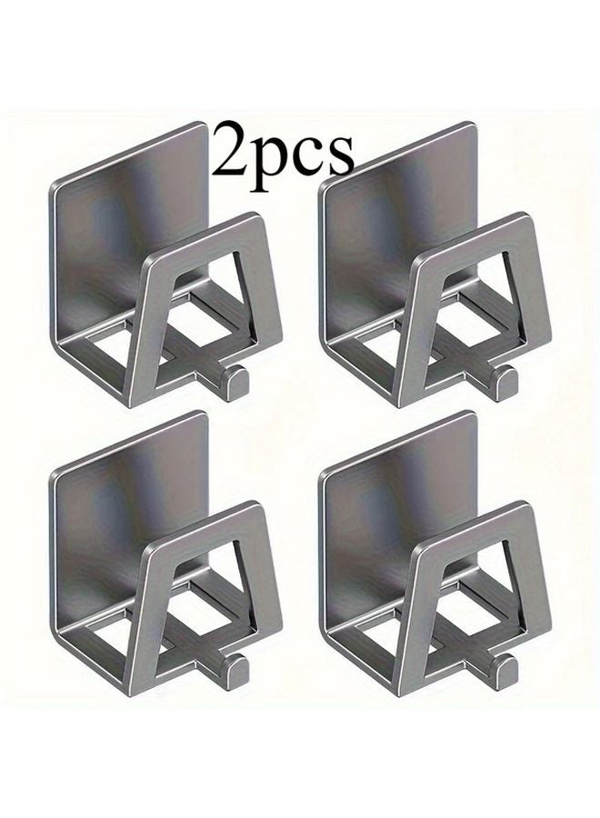 Gray 2pcs Self Adhesive Metal Sink Storage Rack Kitchen Sponge Soap Holder Wall Mount - Image 1