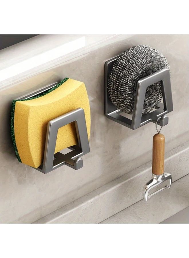 Gray 2pcs Self Adhesive Metal Sink Storage Rack Kitchen Sponge Soap Holder Wall Mount - Image 3