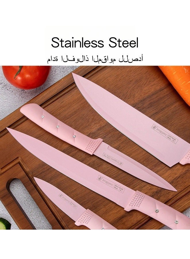 SHABILI Kitchen Knife Set, Pink Flower 6PC Stainless Steel Sharp Chef Knife Set with Acrylic Stand, Cooking Non-slip Knife Set with Block, Non-stick Colorful Coating Gift for Women Girls (Pink) - Image 5