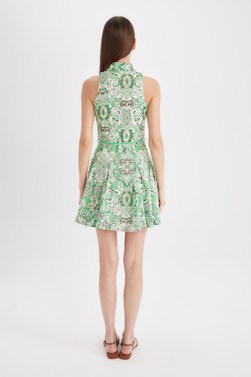 DeFacto Woman A Cut Shirt Collar Patterned Voile Sleeveless Mini Dress - Image 4