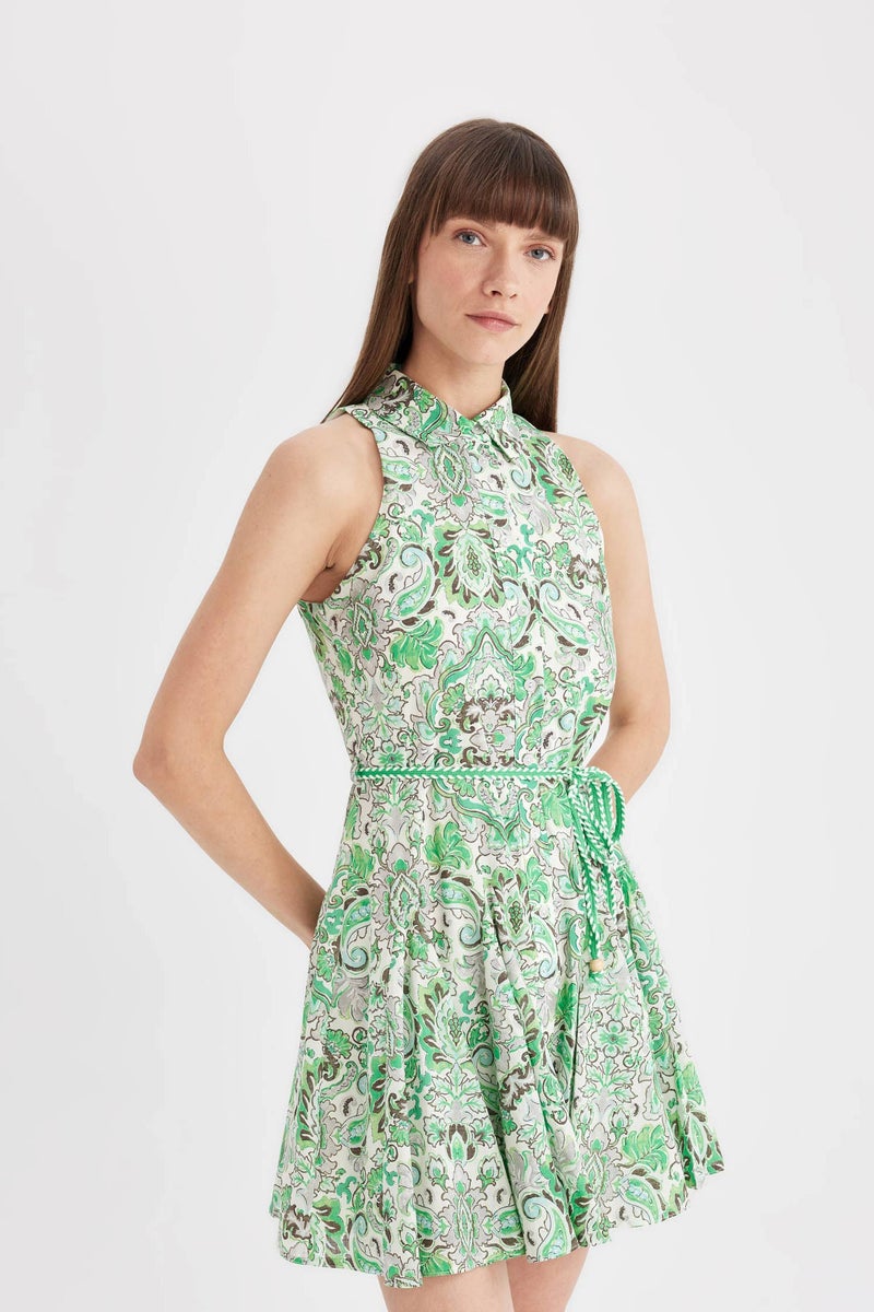 DeFacto Woman A Cut Shirt Collar Patterned Voile Sleeveless Mini Dress - Image 2