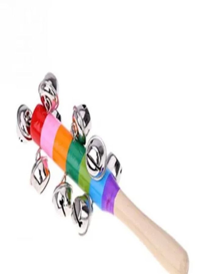 Wooden Rainbow Musical Instrument Handle Jingle Bell Rattle Shaker Stick Toys - Image 3
