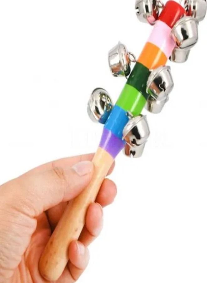 Wooden Rainbow Musical Instrument Handle Jingle Bell Rattle Shaker Stick Toys - Image 4