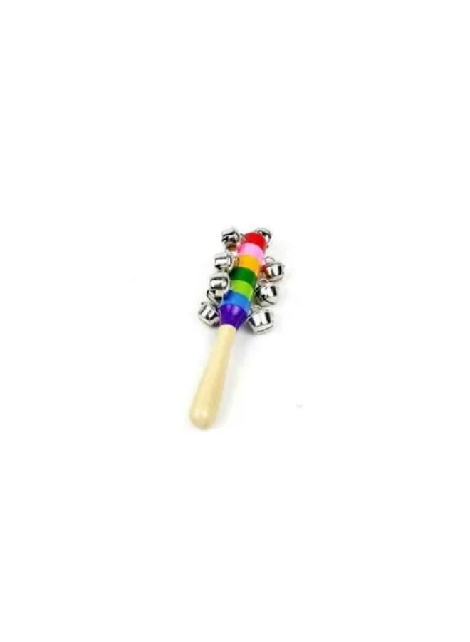 Wooden Rainbow Musical Instrument Handle Jingle Bell Rattle Shaker Stick Toys - Image 2