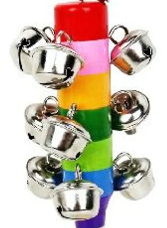 Wooden Rainbow Musical Instrument Handle Jingle Bell Rattle Shaker Stick Toys - Image 5