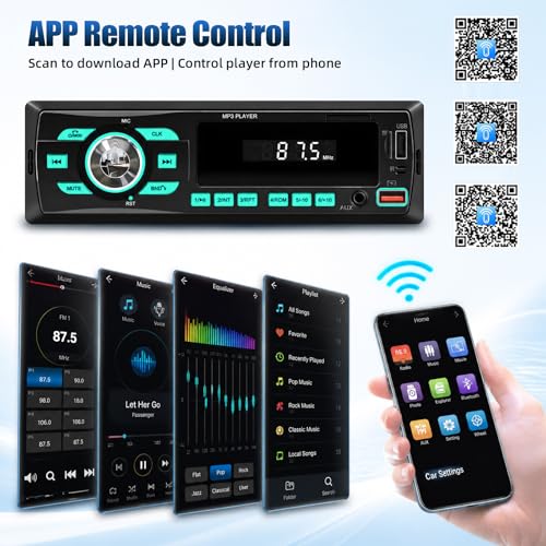 SIXWIN Car Radio Bluetooth Single DIN Car Stereo Audio, Car Audio with Dual Bluetooth and App Control,Supports FM/ MP3/SD/AUX/Dual USB/EQ/Quick Charge - Image 4