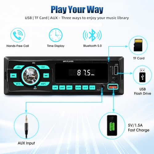 SIXWIN Car Radio Bluetooth Single DIN Car Stereo Audio, Car Audio with Dual Bluetooth and App Control,Supports FM/ MP3/SD/AUX/Dual USB/EQ/Quick Charge - Image 2