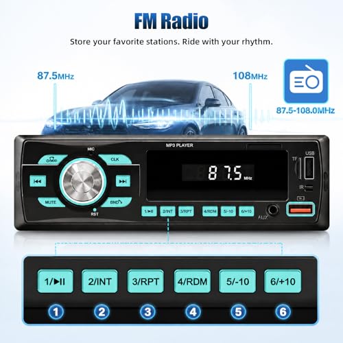 SIXWIN Car Radio Bluetooth Single DIN Car Stereo Audio, Car Audio with Dual Bluetooth and App Control,Supports FM/ MP3/SD/AUX/Dual USB/EQ/Quick Charge - Image 5