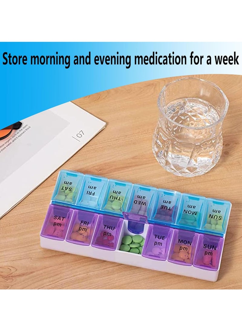 Generic 7 Day Twice a Day Pill Organizer Box Moisture Resistant BPA Free Pill Organizer for Holding Vitamins and Medications Suitable for TravelMulti Color  - Image 1