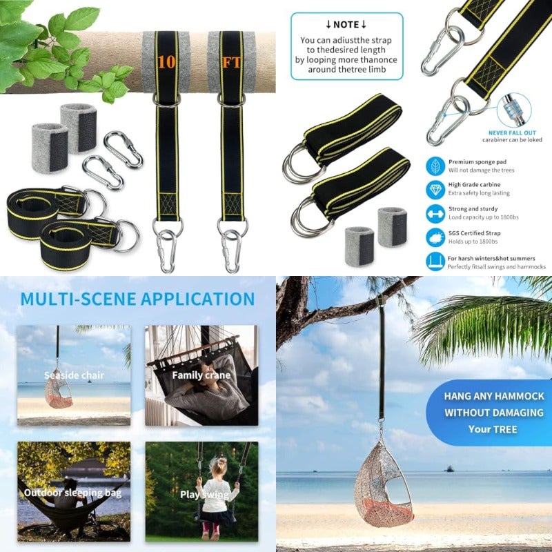 Extra Long Tree Swing Straps 10FT Tree Swing Hanging Straps Kit Holds 1800 lbs with Tree Protector Heavy Duty Carabiner Perfect for Swings Hammocks - Image 1