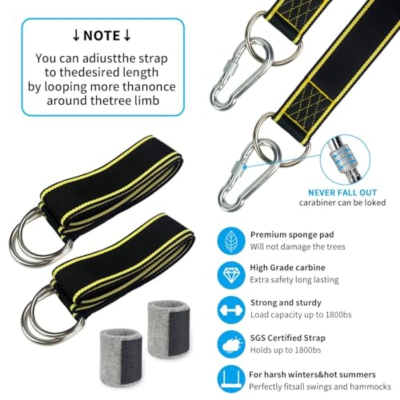 Extra Long Tree Swing Straps 10FT Tree Swing Hanging Straps Kit Holds 1800 lbs with Tree Protector Heavy Duty Carabiner Perfect for Swings Hammocks - Image 3