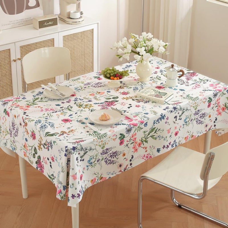 TruDelve Vinyl Tablecloth Plastic Table Cloth Rectangle Table Spring Outdoor Tablecloths Waterproof Picnic Tables Cover (54'' x 78'', Flower) - Image 1