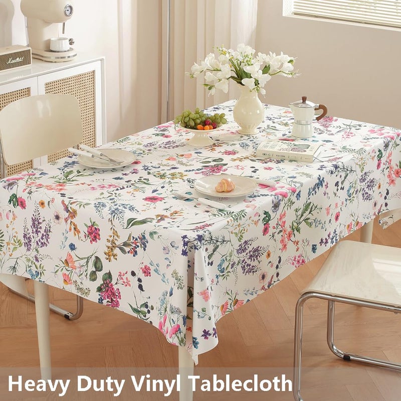 TruDelve Vinyl Tablecloth Plastic Table Cloth Rectangle Table Spring Outdoor Tablecloths Waterproof Picnic Tables Cover (54'' x 78'', Flower) - Image 2