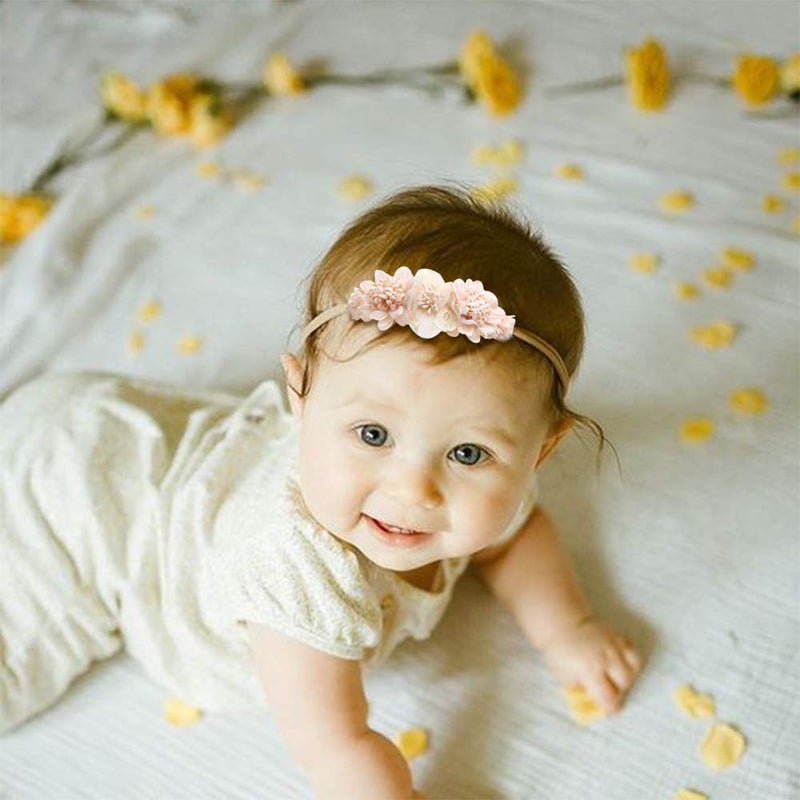 mligril Baby Girl Nylon Headbands Flower Hair Bows Accessories-Elastic Hair Band Crown Handmade FLoral Wraps Birthday Gifts for Girls Newborn Infant Toddler 3Pcs - Image 2