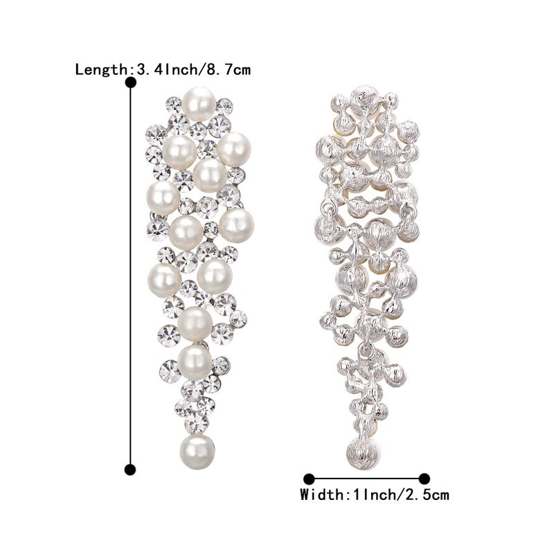 BriLove Wedding Bridal Simulated Pearl Earrings for Women Crystal Chandelier Multi Beaded Cluster Dangle Jewelry Ivory Color Silver-Tone - Image 5